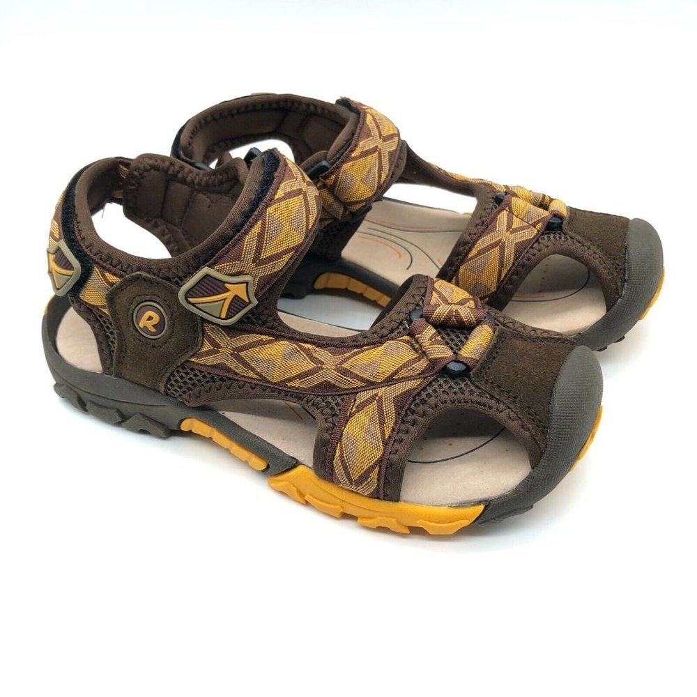 Rabbit Boys Sport Sandals Closed Toe Geometric Yellow Brown 35 US 3